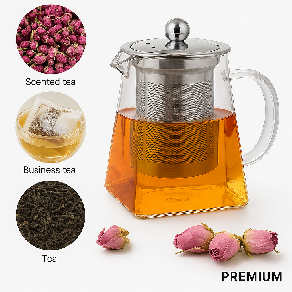 Hervidor de Vidrio Premium 550 ml con Infusor de Acero Inoxidable