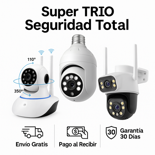 Super TRIO Seguridad Total – 3 Cámaras V380 Interior & Exterior (Control por App)