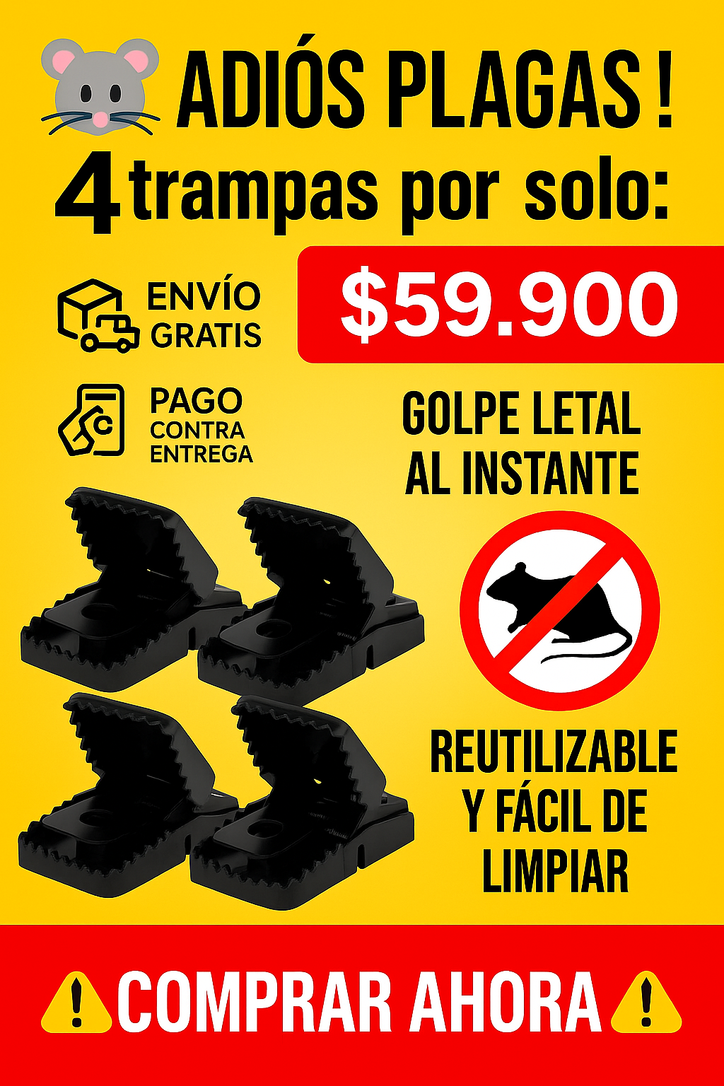 Trampa Tipo Cocodrilo Antiratas – Pack de 4 Unidades Reutilizables